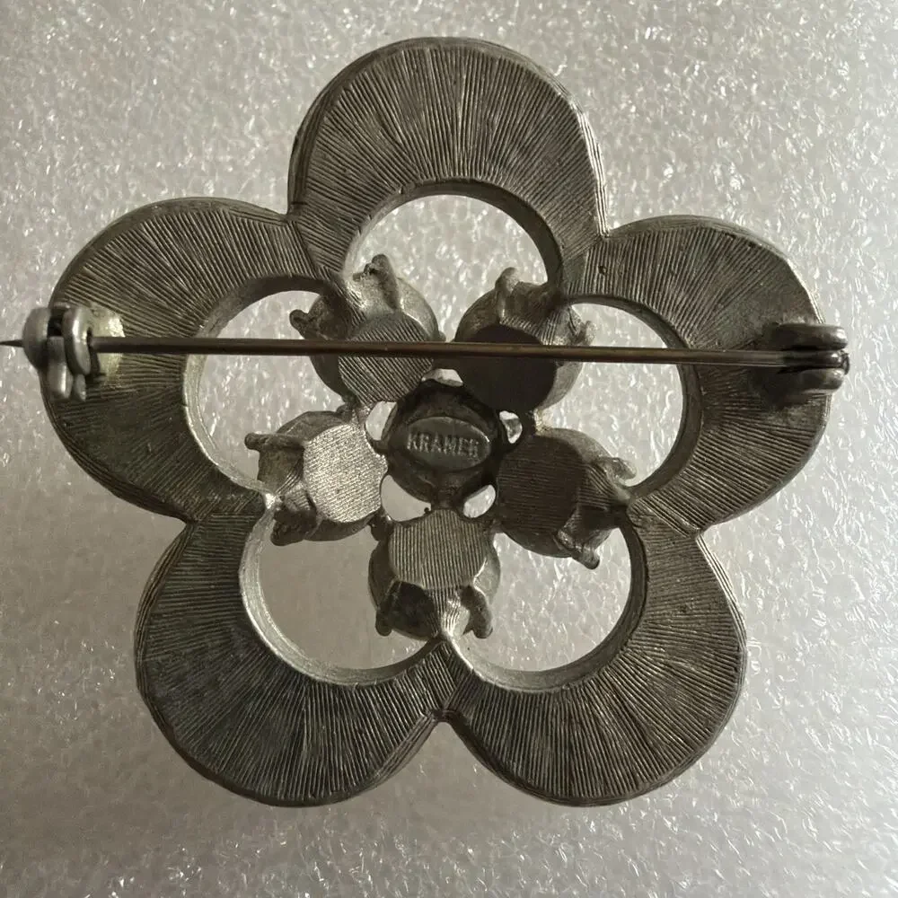 Rare Kramer Milk Glass Flower Brooche. Signed.